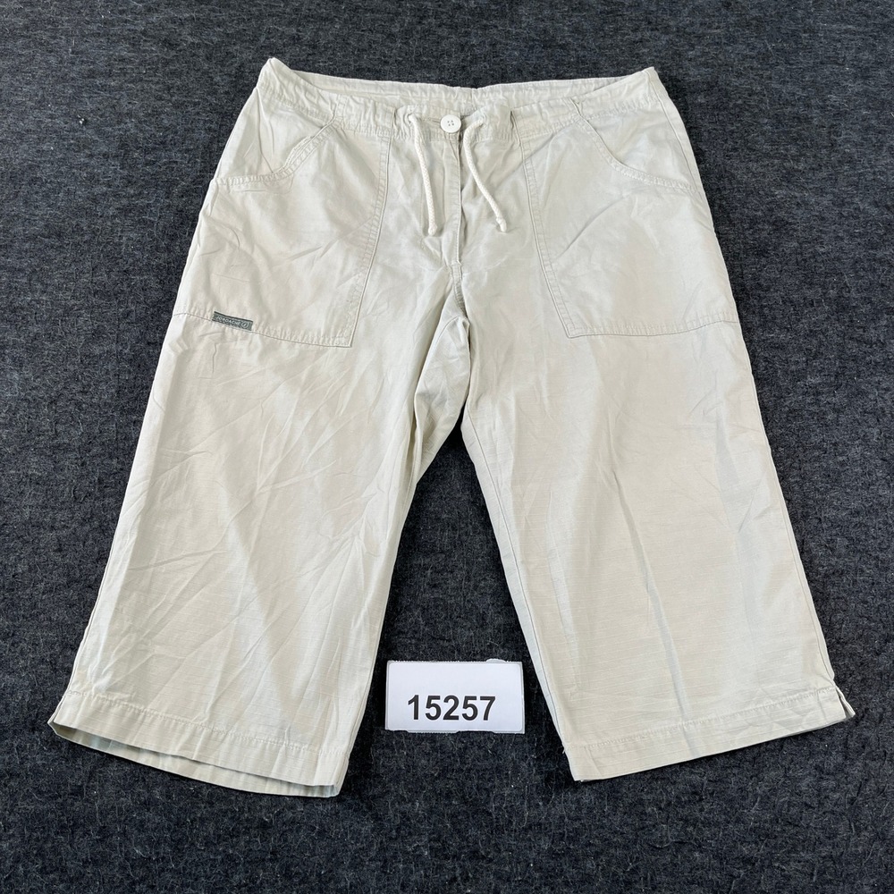 Jordache Capri Pants Womens 11/12 Tan Cotton Slash Pockets Drawstring Slit Hem - Picture 1 of 6